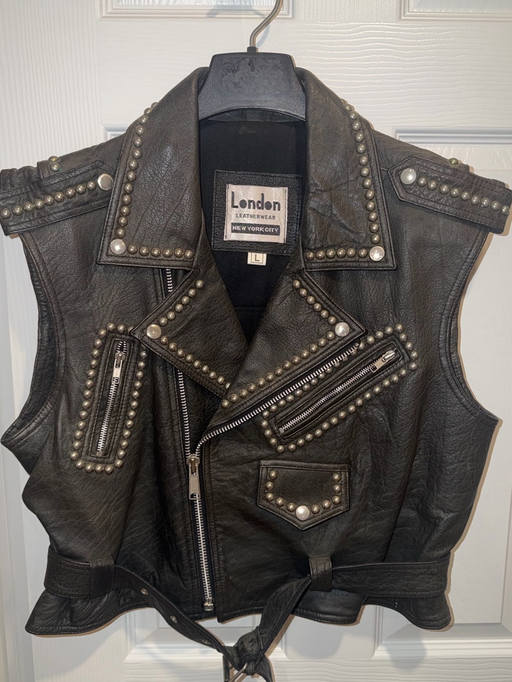 Vintage London Studded 100% Leather Moto Vest- Sz L super rare🔥